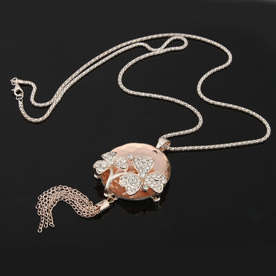 

Crystal Tassel Sweater Chain Necklace Hollow Lady Champagne Fashion Waterdrop