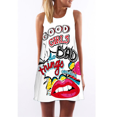 

2018 Summer Dress Cat Print O-Neck Sleeveless Dress Women Sexy Casual Mini Vestido Casual A-Line Dresses Funny Casual Top