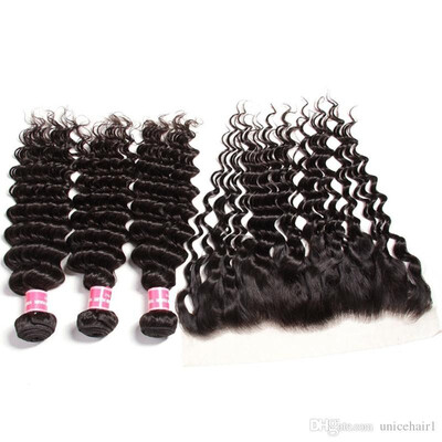 

UNice Hair Wholesale Remy Malaysian Deep Wave Bundles With Frontal Free Part Lace Frontal With Bundle Virgin Human Hair Weaves