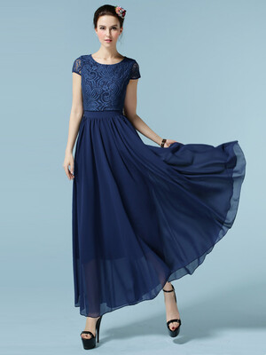

Solid Crochet Style Maxi Chiffon Dress