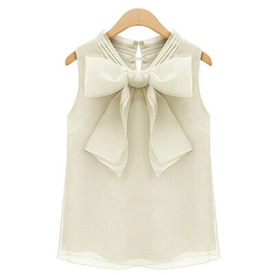 

Sexy Women Top Bow Knot organza fabric T Shirt sleeveless blouse