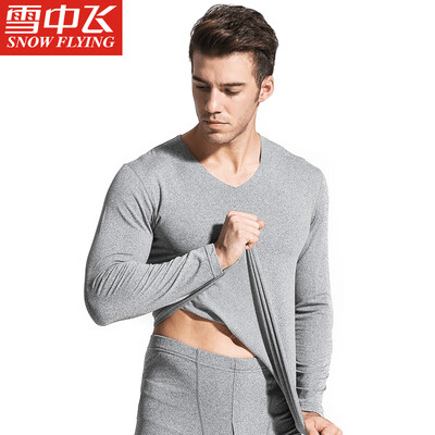 

Snow flying Qiuyi Qiuku men&women thin section base underwear V-neck couple thin section thermal underwear bottoming cotton sweater pants suit male treasure blue Tibetan 165 M
