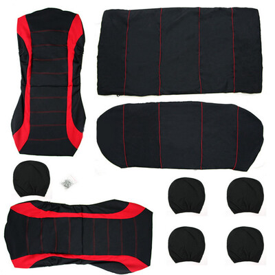 

11 pcs Full Seat Cover Set Car Seat Cover Low Front Back Set Black + Red Line