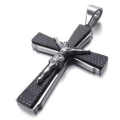 

Hpolw Retro Hot Sale Charm Jewelry Mens Stainless Steel 316L Black Jesus Crucifixion Cross Pendant Necklace18-26 inch Chain
