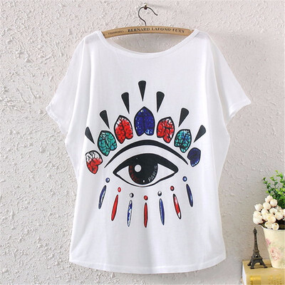 

Vintage Spring Summer Digital Printing Girl Womens Loose Short Batwing Sleeve T-shirt