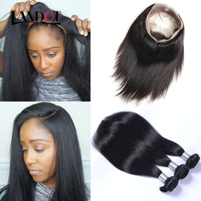 

8A 360 Lace Frontals Closure With 3 Bundles Cambodian Straight Virgin Human Hair Weave 4Pcs Lot Natural Black Remy Hair Extensions