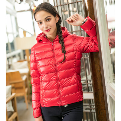 

Intercrew light down jacket female 2018 winter new womens fashion casual Korean version of the thin section hooded light down jacket female ICR4UD52A China Red M