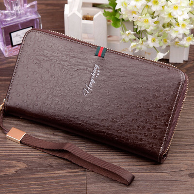 

Korean mens wallet knitted leather wallet long wallet multifunctional handbag