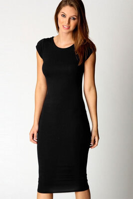

Womens Cap Sleeve Jersey Bodycon Midi Dress