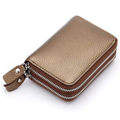 

New Authentic Real pickup bag organ card bag double zipper card package multi card head layer leather purse