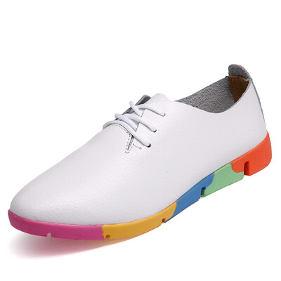 

2018 new breathable genuine leather flats shoes woman sneakers tenis feminino nurse peas flats shoes plus size women shoes