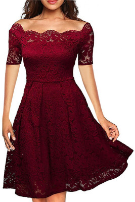 

Boat Neck Cocktail Swing Dress Black Long Sleeve Floral Lace Knee Length Formal Party Dresses Homecoming Dress