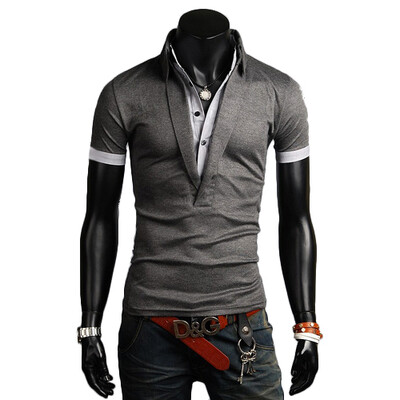 

CT&HF Men Hot Selling Handsome Personality T-Shirt Leisure Fashion Silm Short Sleeve T-Shirt Korea Printing Lapel POLO Shirt