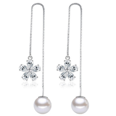 

AAA Cubic Zirconia Long Drop Earrings Vintage Fashion Jewelry For Women Korea Trendy Accessories Simulated Pearl E60