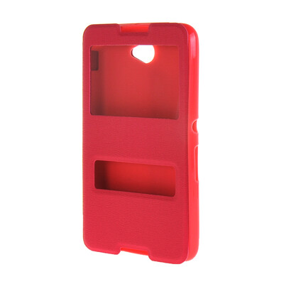 

MOONCASE Сторона Флип жесткий борт тонкий кожаный кронштейн Окно чехол для Sony Xperia Е4 ярко-розовый