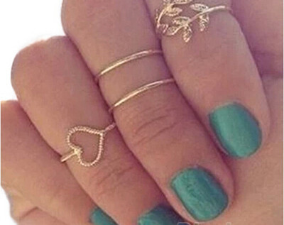 

4PCS/Set Rings Urban Gold Plated Crystal Plain Above Knuckle Ring Band Midi Ring