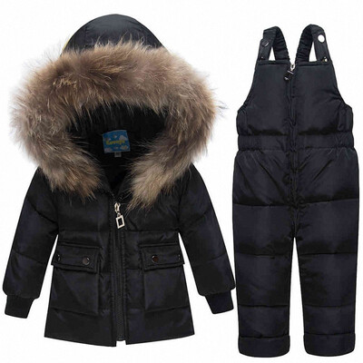 

2018 New Winter for Boys Girls Ski Suit Children Duck Down Clothing Set Baby Warm Jacket Pants Overalls Kids Clothes Snowsuit