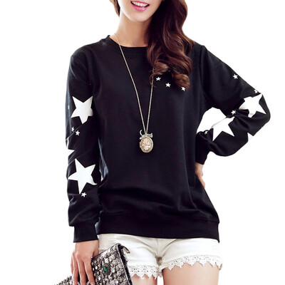 

CT&HF Women Fashion Leisure Personality Tops Korean Stars Printing Loose T-Shirt Autumn Round Collar Long Sleeve Tops