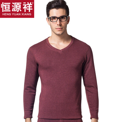 

Hengyuanxiang thermal underwear men&women thickening plus velvet cashmere V-neck slim breathable thick autumn clothing long pants middle-aged fashion cotton warm pants suit mens wine red V-neck 175 XL