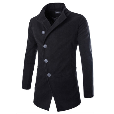 

Zogaa Mens Wool Coat Slim Double Wool Leather Collar Single-breasted