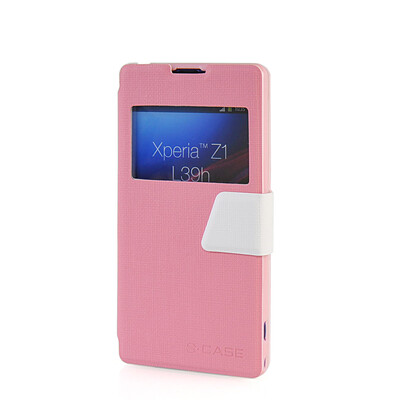 

MOONCASE View Window Leather Side Flip Pouch Ultra Slim Shell Back ЧЕХОЛ ДЛЯ Sony Xperia Z1 L39h Pink