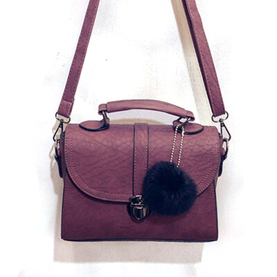 

New fashion handbags embossed retro women leather handbag lady shoulder bag tide rabbit fur ball high quality messenger bag