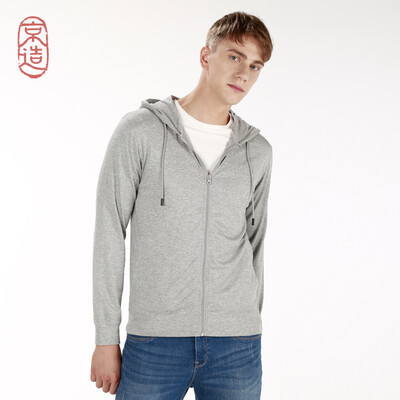 

Beijing made mens sweater zipper sweater long-staple cotton silk zipper shirt with a cardigan light gray XXL