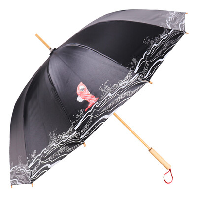 

Paradise umbrella bamboo umbrella for Taiwan Cai Zhizhong comic umbrella face black plastic coated straight rod umbrella umbrella black
