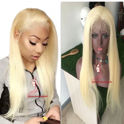 

Full Lace Human Hair Wigs Lightest Blonde 613 Brazilian Hair Straight Gluless Lace Front Human Hair Wigs for BlackWhite Women