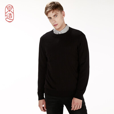 

Beijing made mens sweater combed cotton sweater base pullover black S 17092A