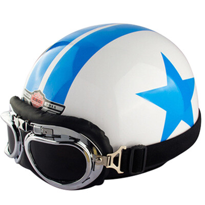 

Dade electric car helmet four seasons cute personality Harley summer half helmet half-covered hard hat battery car unisex bright white parallel bars star
