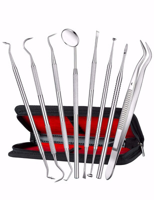 

Dental Tools Kit 8 PACK Dental Pick Dental Floss Stainless Steel Dental Hygiene Tool Set Tooth Scraper Plaque Tartar Remover De