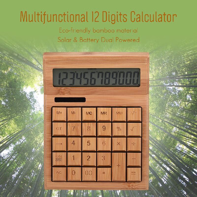 

Multifunctional Bamboo Electronic Calculator Counter 12 Digits Solar & Battery Dual Powered for Home Office School Retail Store