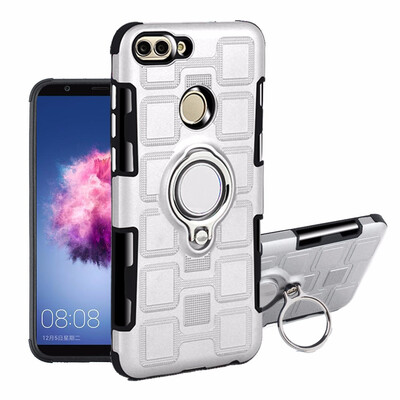

SHS Phone Case For Huawei Honor Enjoy 7SP Smart Luxury Armor Ring Bracket Silicon TPU Lattice texture Protection