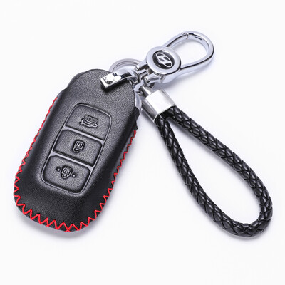 

KING ETING Beijing Hyundai Key Bag Leather Key Case 18 IX35 17 Elantra Special Car Keychain Three Buttons One Button Start J Warm Red