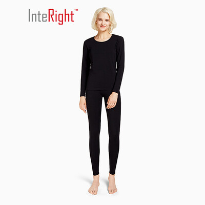 

INTERIGHT Qiuyi Qiuku Womens round neck stretch thermal underwear set black XL