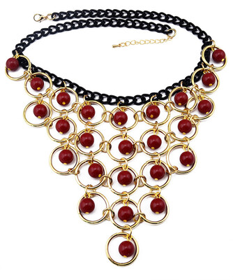 

Idealway New Fashion 2 Colors Multilayer Blue Red Beads Tassels Circle Choker Pendant Necklace Women Jewelry