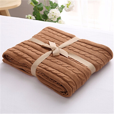 

100 Cotton High Quality Blanket Handmade Soft Knitted Solid Color Plaid Throw Blanket On Sofa Bed Plane Warm Bedspreads