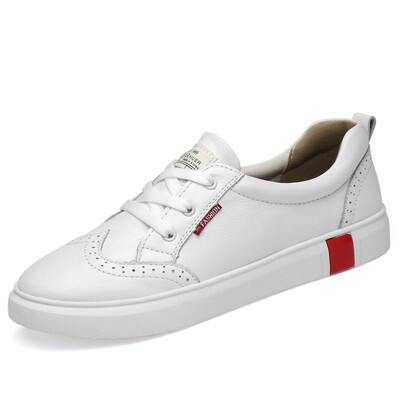 

Male Shoes Adult Lace up Fashion Sneakers Genuine Leather Black White Color Mensneakers Simple Design Men