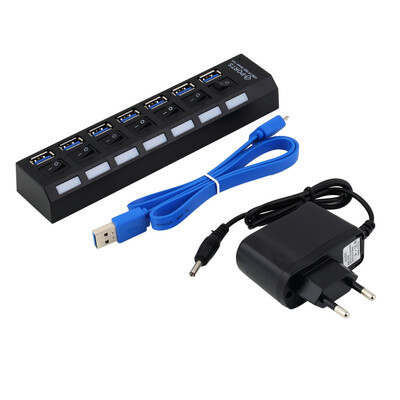 

7Ports USB 3.0 Hub with On/Off Switch+EU/US AC Power Adapter for PC Laptop EU PLUG