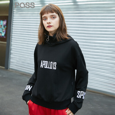 

PASS letter printed red hooded sweater 2018 new autumn female ulzzang long sleeve pullover jacket tide 68305PA21087 black M