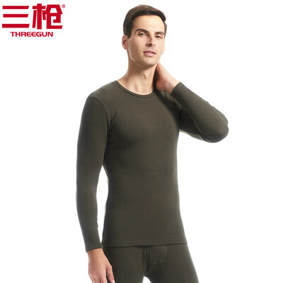 

Three guns thermal underwear men 2018 autumn&winter new product refreshing skin stretch elastic cotton round neck v-neck long-sleeved couple autumn clothing long pants womens suit mens army green