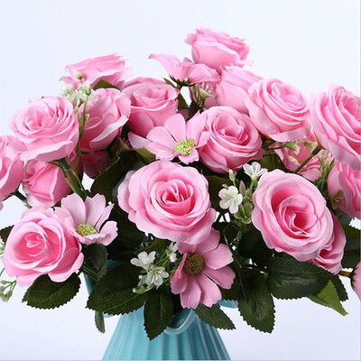 

5pcs 6 Colors 7Heads Artificial Fake Silk Roses Flower Bridal Bouquet Wedding Party Home Decor Wholesale