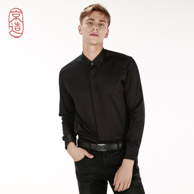 

JZAO mens pearl black business fashion casual shirt black 42 180100B