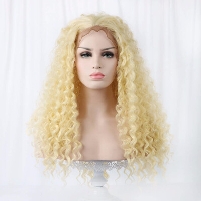 

24" Blonde Lace Front Wig Synthetic Hair Natural Hairline 340g Brown Black Lace Front Curly Wigs For Black Women