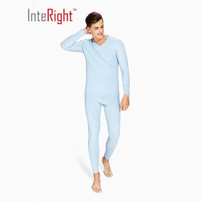 

INTERIGHT Qiuyi Qiuku 50S long-staple cotton spandex comfortable warm male V-neck suit ingenuity to create Jingshu cotton craft gray
