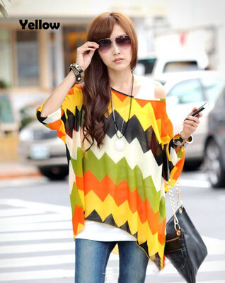 

Women's Batwing Sleeve Zigzag Stripe Loose Top Shirt