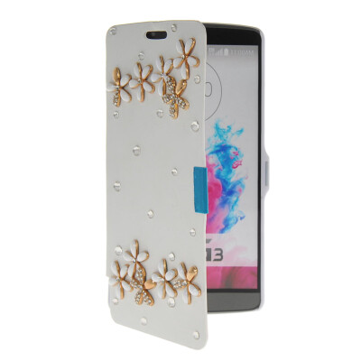 

MOONCASE Bling Rhinestone Crystal Ultre Slim Leather Side Flip Wallet Shell Back Case Cover for LG G3 White