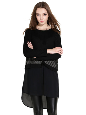 

Long Sleeves Patchwork High-Low Hems Dress