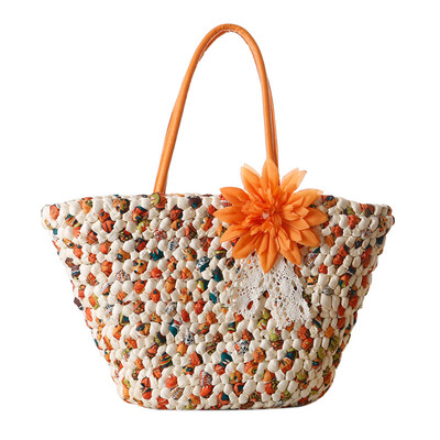 

New flowers straw bag women leather handbag fashion summer woven bag beach bag high quality shoulder messenger bag